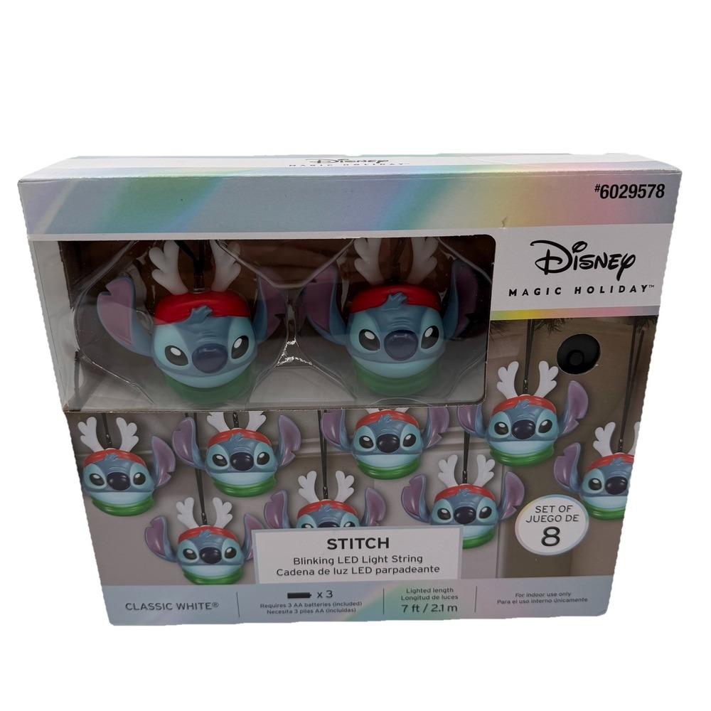 Disney Lilo & Stitch‎ 8 Ct 7ft White LED Indoor Christmas String Lights Blinking